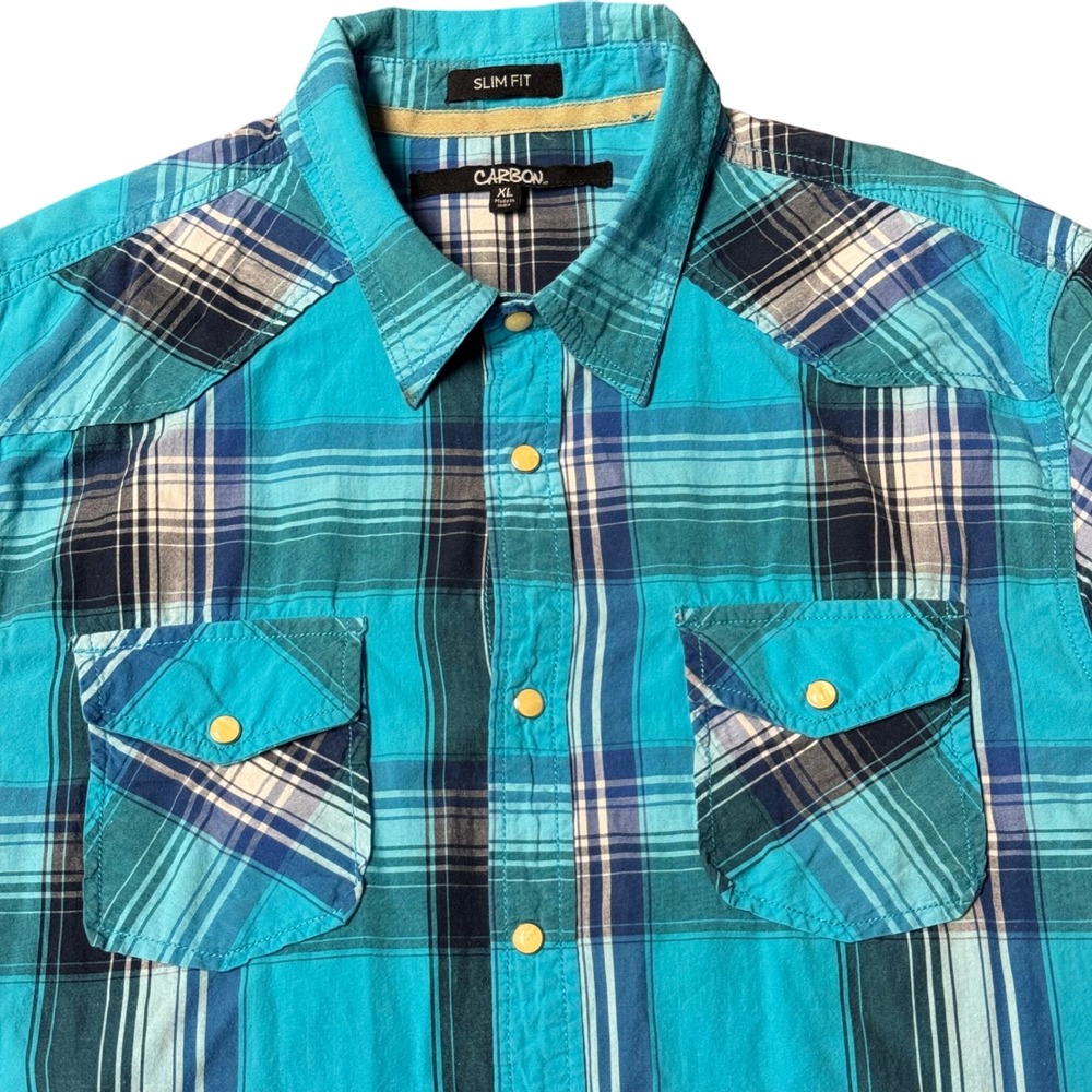 Carbon2Cobalt Button Up Shirt Mens XL Plaid Slim Fit Long Sleeve Pearl Snaps - Picture 2 of 15